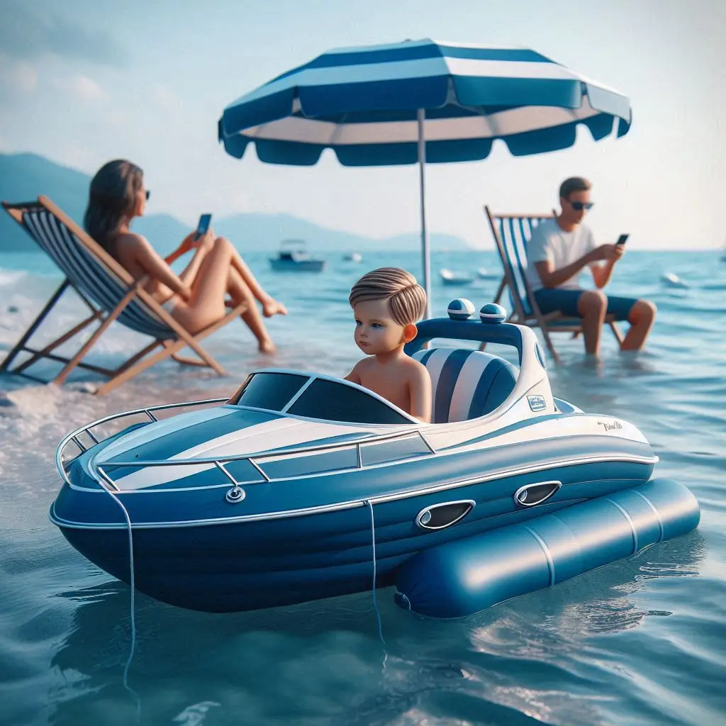 melotadoso-azul-sombrilla-blanca-y-azul-biplaza-control-remoto Melotadoso yate hinchable azul con sombrilla, propulsión a motor y controlado con el móvil