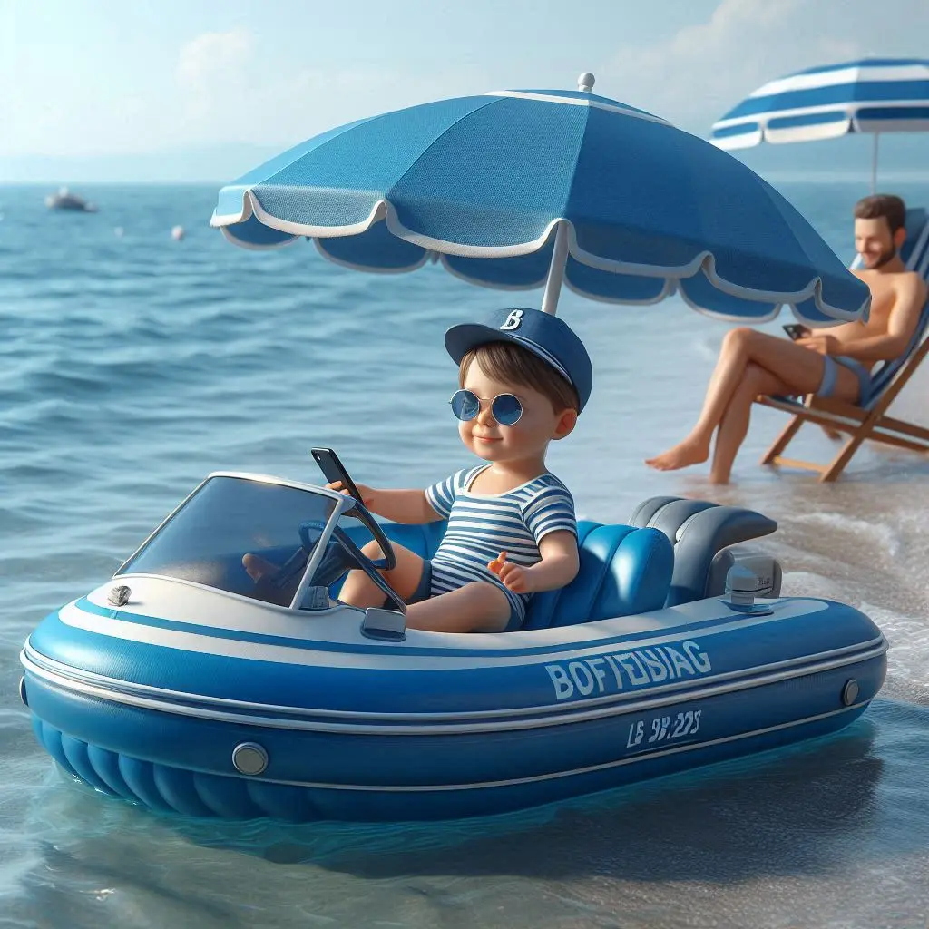 Melotadoso yate hinchable de lujo con sombrilla azul