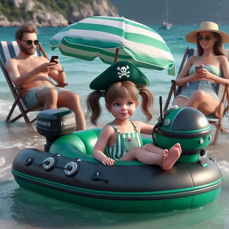 Melotadoso flotador hinchable con forma de barca, verde, propulsado a motor, controlado a distancia con el móvil