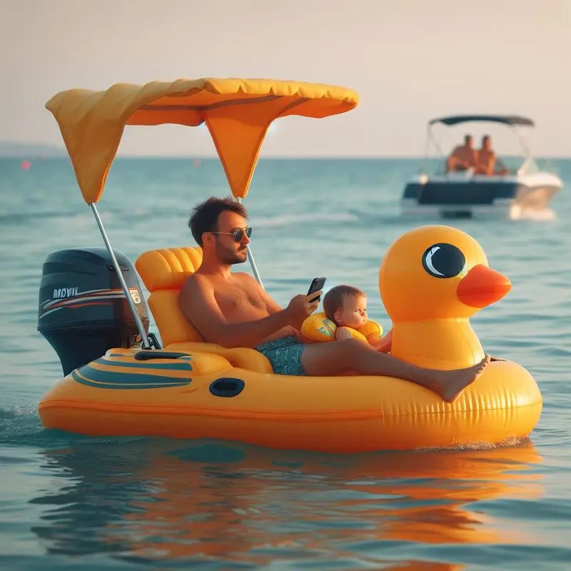 melotadoso-patito-xxxl-familiar-amarillo-motor-control-remoto Melotadoso modelo patito XXXL, flotador hinchable familiar, color amarillo, con toldo, a motor, controlado con el móvil